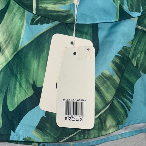 Green and Blue Athletic Shorts with Tropical Leaf Design - Picture 5 of 13